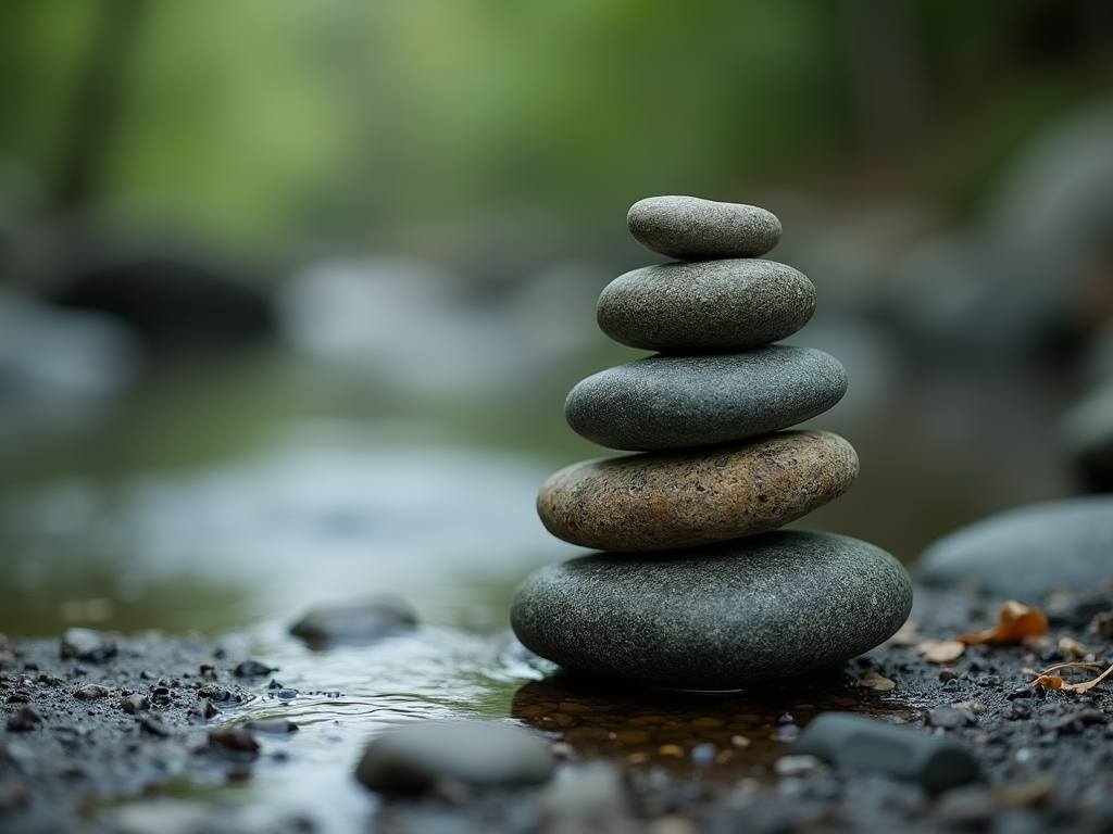 River stones stacked in balance beside water — Pilates, a body built to last